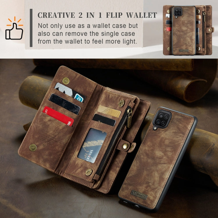 For Samsung Galaxy A12 CaseMe Detachable Multifunctional Horizontal Flip Leather Case, with Card Slot & Holder & Zipper Wallet & Photo Frame(Brown)