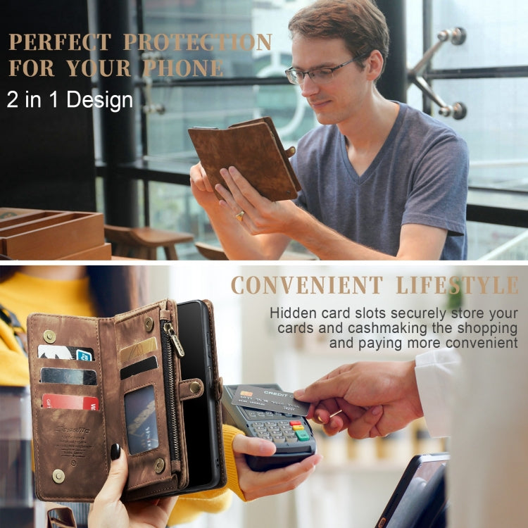 For Samsung Galaxy A12 CaseMe Detachable Multifunctional Horizontal Flip Leather Case, with Card Slot & Holder & Zipper Wallet & Photo Frame(Brown)