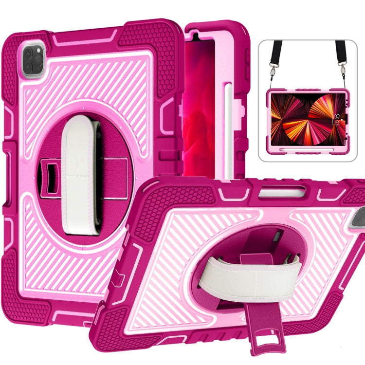 360 Degree Rotation Contrast Color Shockproof Silicone + PC Case with Holder & Hand Grip Strap & Shoulder Strap, For iPad 9.7 2018 / 2017, For iPad 10.2 2021 / 2020 / 2019, For iPad 10.9 / Pro 11 2020 / 2021 / 2018                                      ...