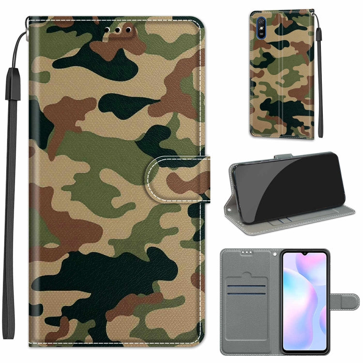 For Xiaomi Redmi 9A Voltage Coloured Drawing Magnetic Clasp Horizontal Flip PU Leather Case with Holder & Card Slots(C12 Green Yellow Camouflage)