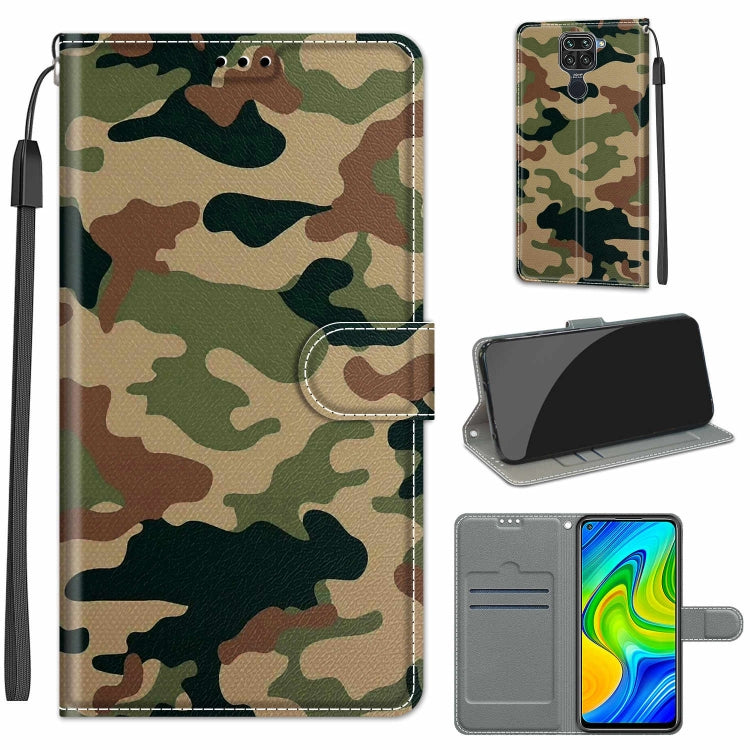 For Xiaomi Redmi Note 9/Redmi 10X 4G Voltage Coloured Drawing Magnetic Clasp Horizontal Flip PU Leather Case with Holder & Card Slots(C12 Green Yellow Camouflage)