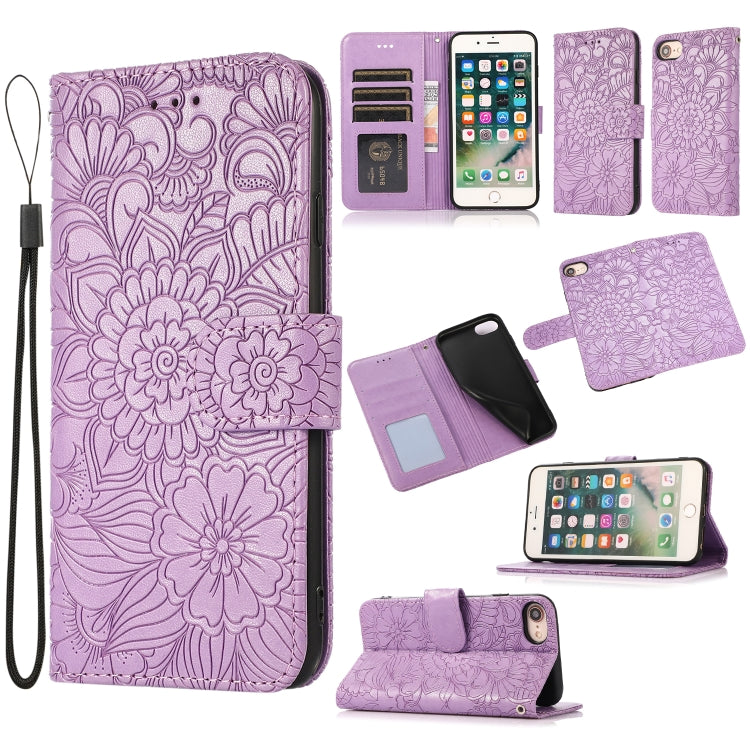 Skin Feel Embossed Sunflower Horizontal Flip Leather Case with Holder & Card Slots & Wallet & Lanyard, For iPhone X / XS, For iPhone XS Max, For iPhone 6 / 6s, For iPhone 6 Plus / 6s Plus
