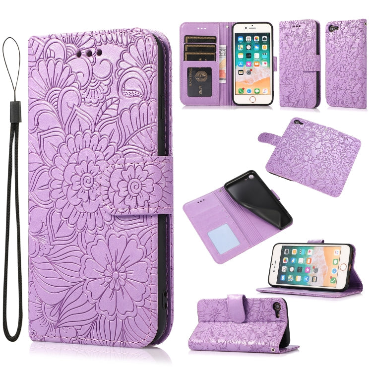 Skin Feel Embossed Sunflower Horizontal Flip Leather Case with Holder & Card Slots & Wallet & Lanyard, For iPhone 7 Plus / 8 Plus, For iPhone 7 / 8 / SE(2020)