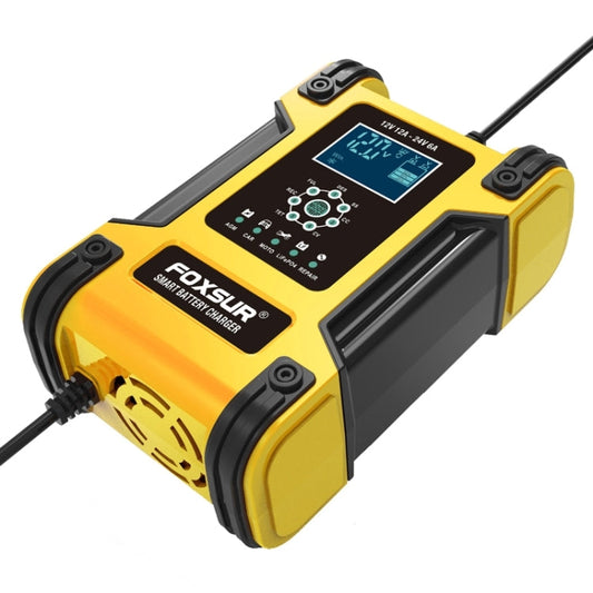 FOXSUR 12A / 12V / 24V Car / Motorcycle 7-stage Lead-acid Battery AGM Charger, Plug Type:US Plug(Yellow)