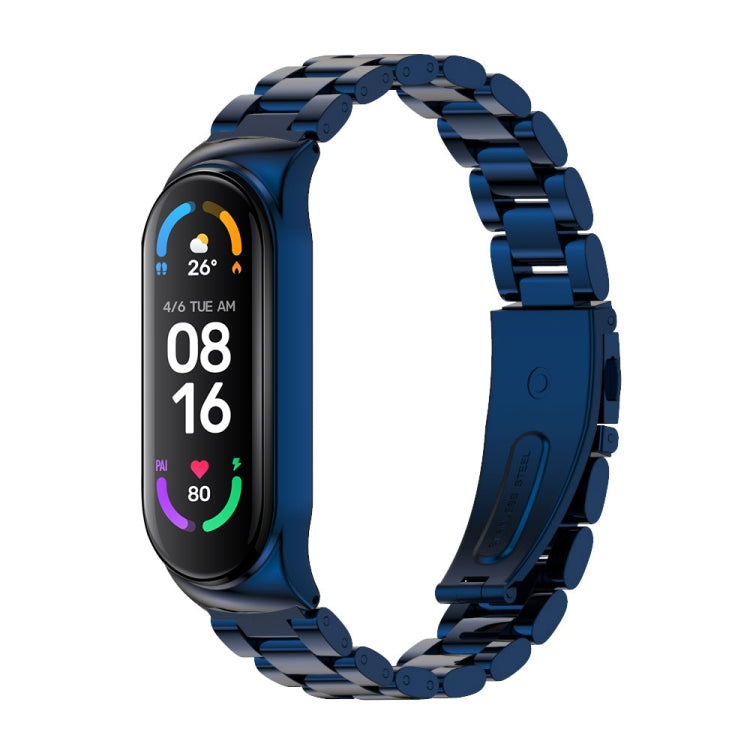 For Xiaomi Mi Band 6 / 5 / 4 / 3 CS Metal Three Bead Stainless Steel Replacement Watchband