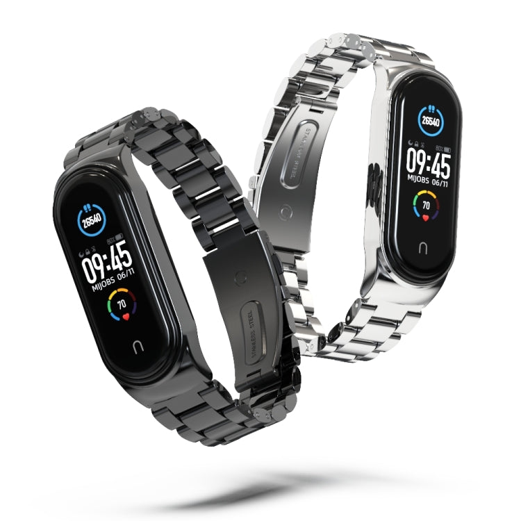 For Xiaomi Mi Band 6 / 5 / 4 / 3 CS Metal Three Bead Stainless Steel Replacement Watchband