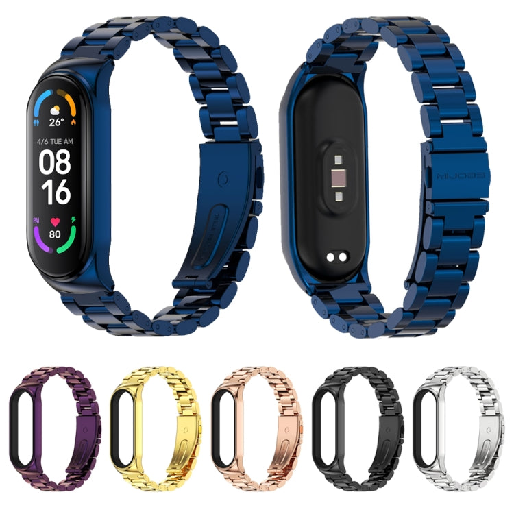 For Xiaomi Mi Band 6 / 5 / 4 / 3 CS Metal Three Bead Stainless Steel Replacement Watchband