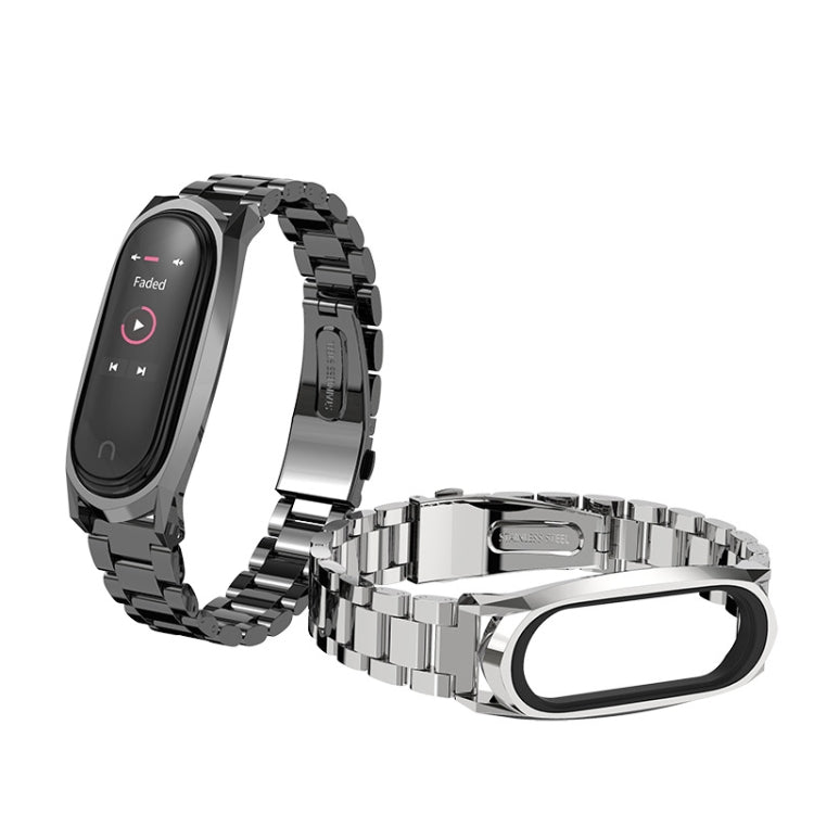 For Xiaomi Mi Band 6 / 5 / 4 / 3 Mijobs Three Beads Metal GT Stainless Steel Replacement Watchband