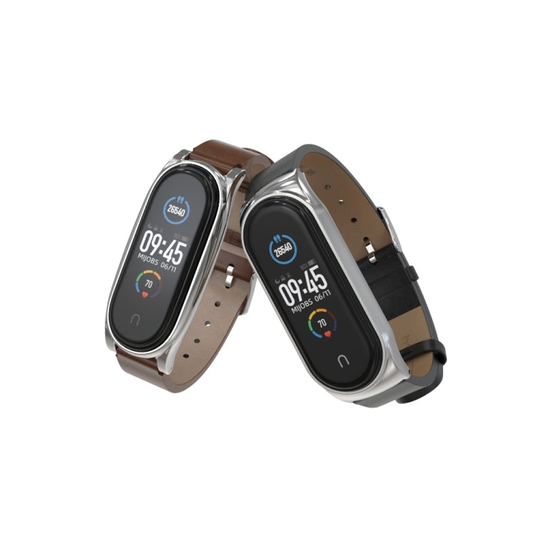 For Xiaomi Mi Band 6 / 5 / 4 / 3 Mijobs Metal Case Crazy Horse Texture PU Microfiber Plus Replacement Watchband