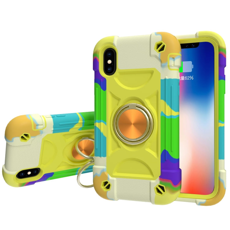 Shockproof Silicone + PC Protective Case with Dual-Ring Holder, For iPhone X / XS, For iPhone XR