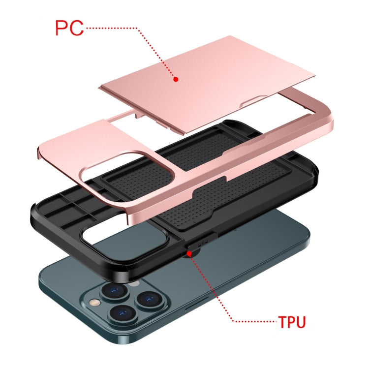 Shockproof Armor Protective Case with Slide Card Slot, For iPhone 13 Pro, For iPhone 13 Pro Max