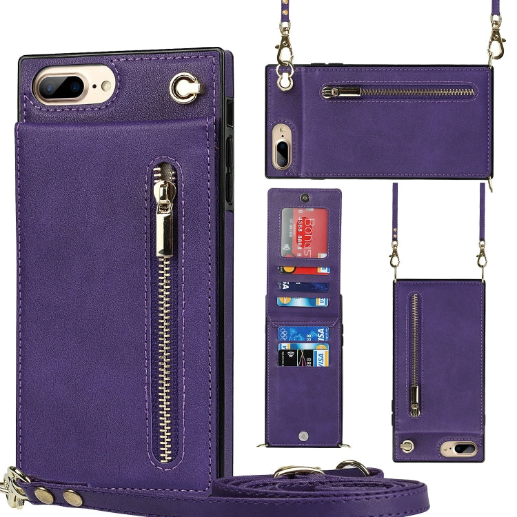 Cross-body Zipper Square TPU+PU Back Cover Case with Holder & Card Slots & Wallet & Strap, For iPhone 8 Plus / 7 Plus, For iPhone 11, For iPhone 11 Pro, For iPhone 11 Pro Max