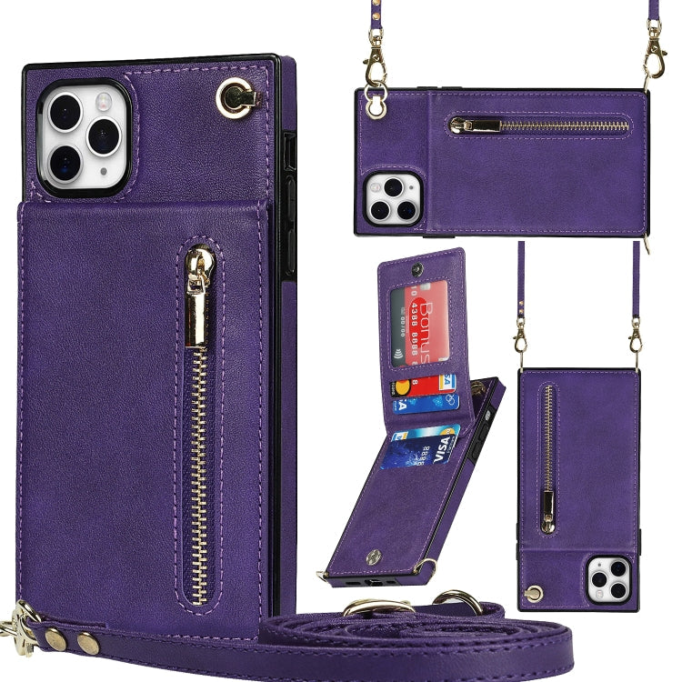 Cross-body Zipper Square TPU+PU Back Cover Case with Holder & Card Slots & Wallet & Strap, For iPhone 8 Plus / 7 Plus, For iPhone 11, For iPhone 11 Pro, For iPhone 11 Pro Max