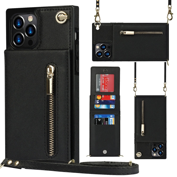 Cross-body Zipper Square TPU+PU Back Cover Case with Holder & Card Slots & Wallet & Strap, For iPhone 12 mini, For iPhone 12 / 12 Pro, For iPhone 12 Pro Max, For iPhone SE 2022 / SE 2020 / 8 / 7
