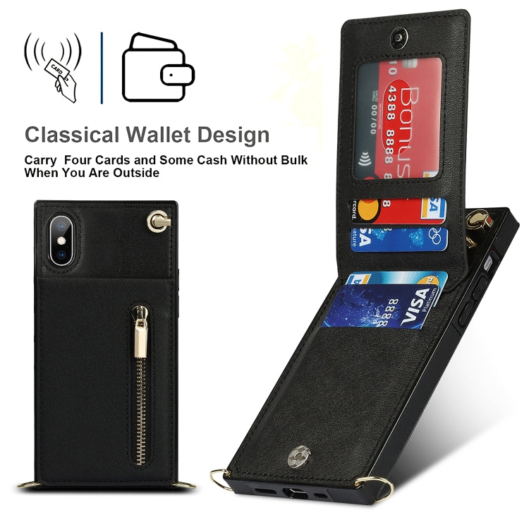 Cross-body Zipper Square TPU+PU Back Cover Case with Holder & Card Slots & Wallet & Strap, For iPhone XS / X, For iPhone XR, For iPhone XS Max