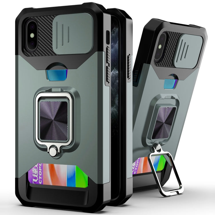 Sliding Camera Cover Design PC + TPU Shockproof Case with Ring Holder & Card Slot, For iPhone XS / X, For iPhone XR, For iPhone 11 Pro