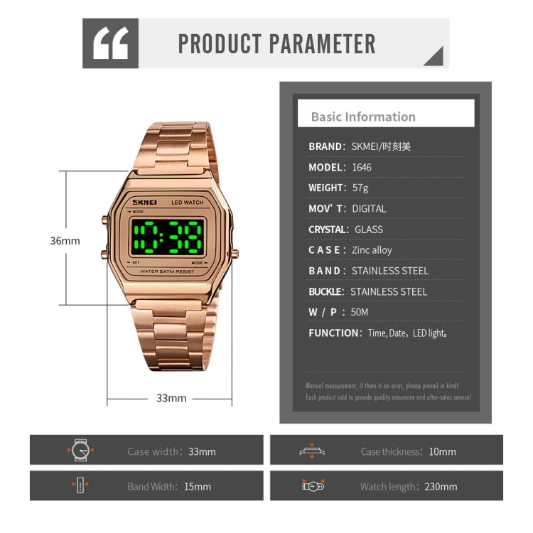 SKMEI 1646 LED Digital Display Luminous Electronic Watch