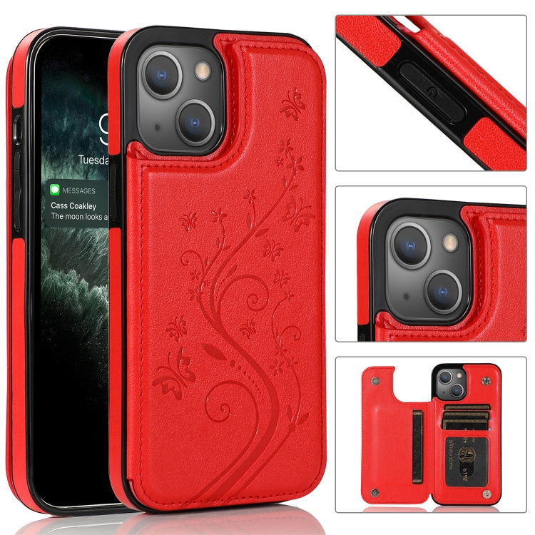 Butterflies Flowers Double Buckle PU + TPU Protective Case with Holder & Card Slots & Photo Frame, For iPhone 13 Pro, For iPhone 13 Pro Max