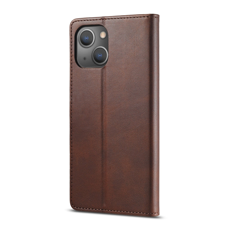 For iPhone 13 mini LC.IMEEKE Calf Texture Horizontal Flip Leather Case with Holder & Card Slots & Wallet (Brown)