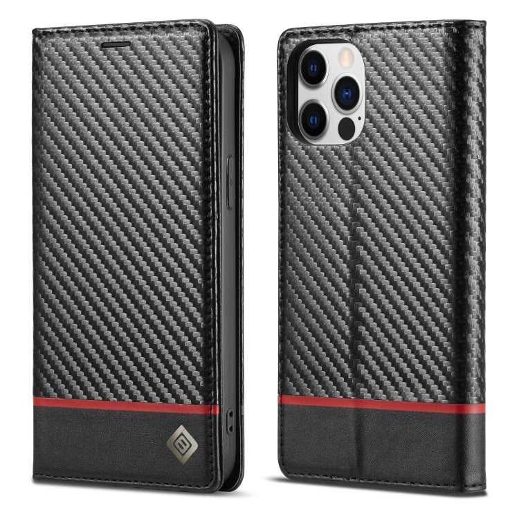 For iPhone 13 Pro LC.IMEEKE Carbon Fiber PU + TPU Horizontal Flip Leather Case with Holder & Card Slot & Wallet (Horizontal Black)