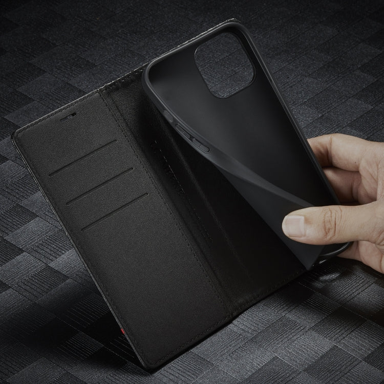 For iPhone 13 Pro LC.IMEEKE Carbon Fiber PU + TPU Horizontal Flip Leather Case with Holder & Card Slot & Wallet (Horizontal Black)