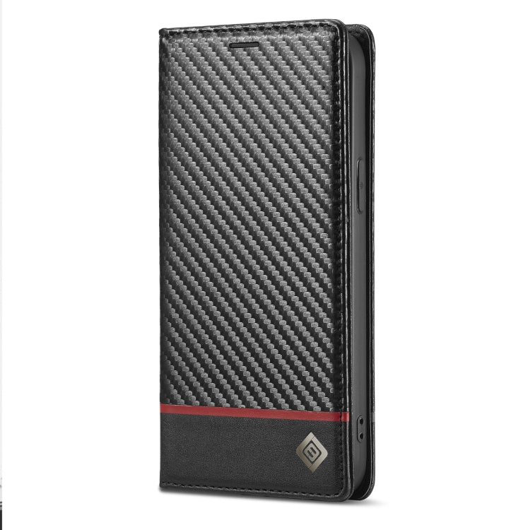 For iPhone 13 Pro Max LC.IMEEKE Carbon Fiber PU + TPU Horizontal Flip Leather Case with Holder & Card Slot & Wallet (Horizontal Black)