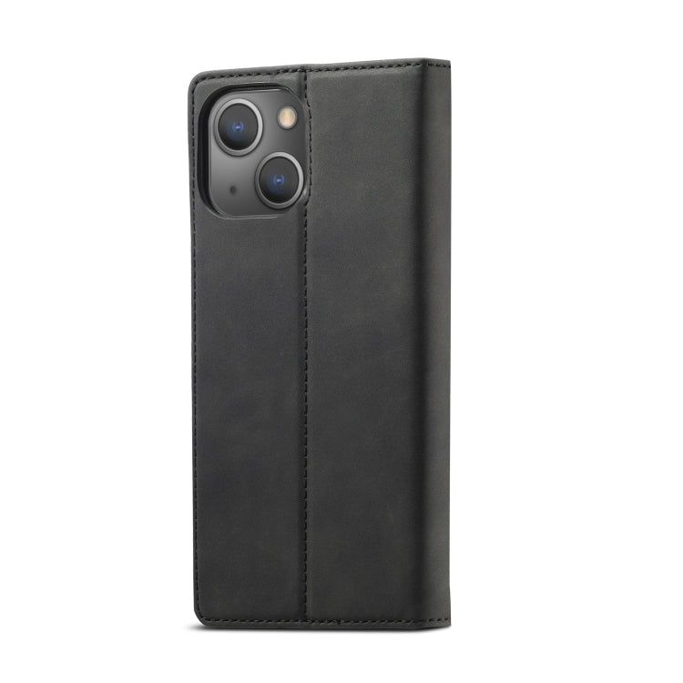 For iPhone 13 mini LC.IMEEKE Strong Magnetic PU + Matte TPU Horizontal Flip Leather Case with Holder & Card Slots & Wallet (Black)