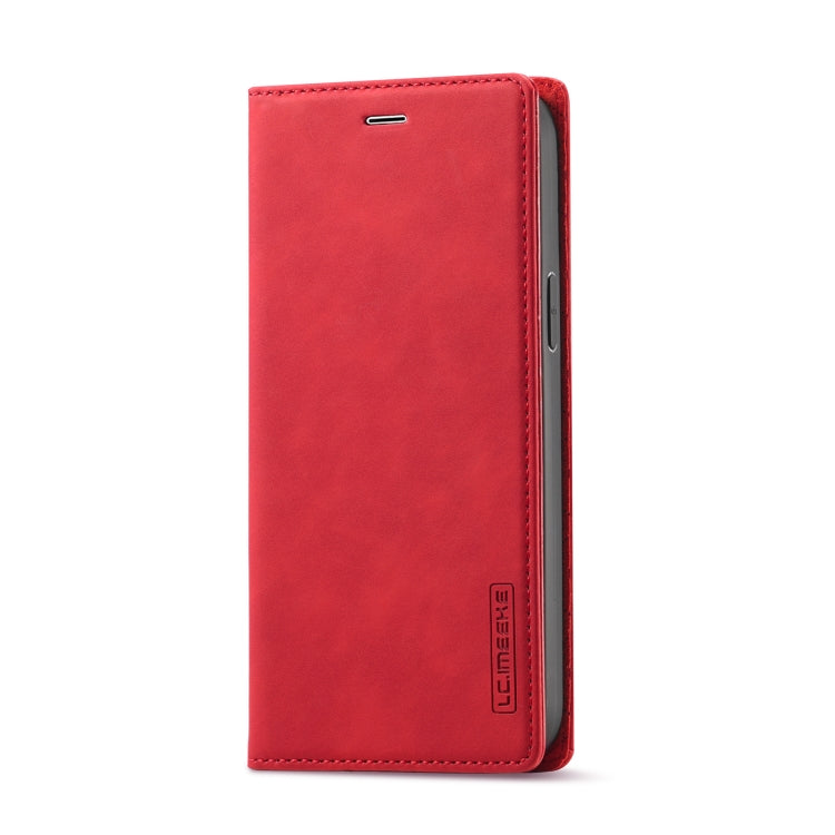 For iPhone 13 mini LC.IMEEKE Strong Magnetic PU + Matte TPU Horizontal Flip Leather Case with Holder & Card Slots & Wallet (Red)