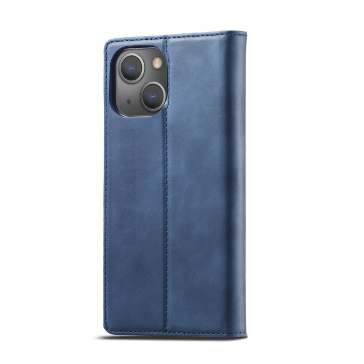 For iPhone 13 mini LC.IMEEKE Strong Magnetic PU + Matte TPU Horizontal Flip Leather Case with Holder & Card Slots & Wallet (Blue)