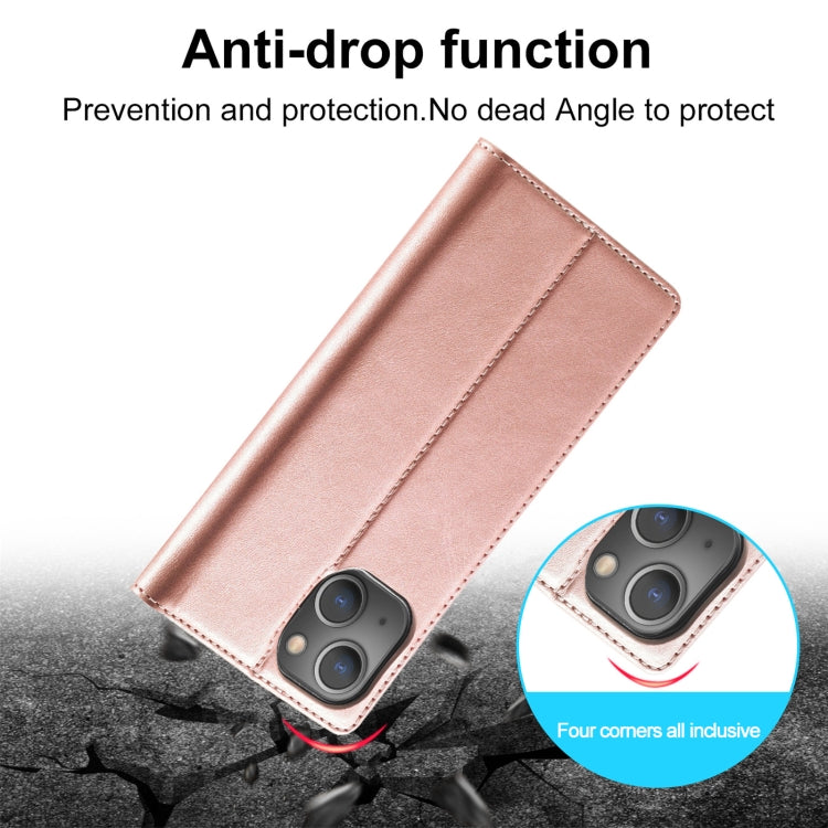 For iPhone 13 mini LC.IMEEKE Strong Magnetic PU + Matte TPU Horizontal Flip Leather Case with Holder & Card Slots & Wallet (Rose Gold)