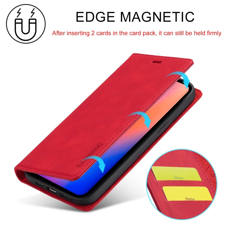 For iPhone 13 LC.IMEEKE Strong Magnetic PU + Matte TPU Horizontal Flip Leather Case with Holder & Card Slots & Wallet(Red)