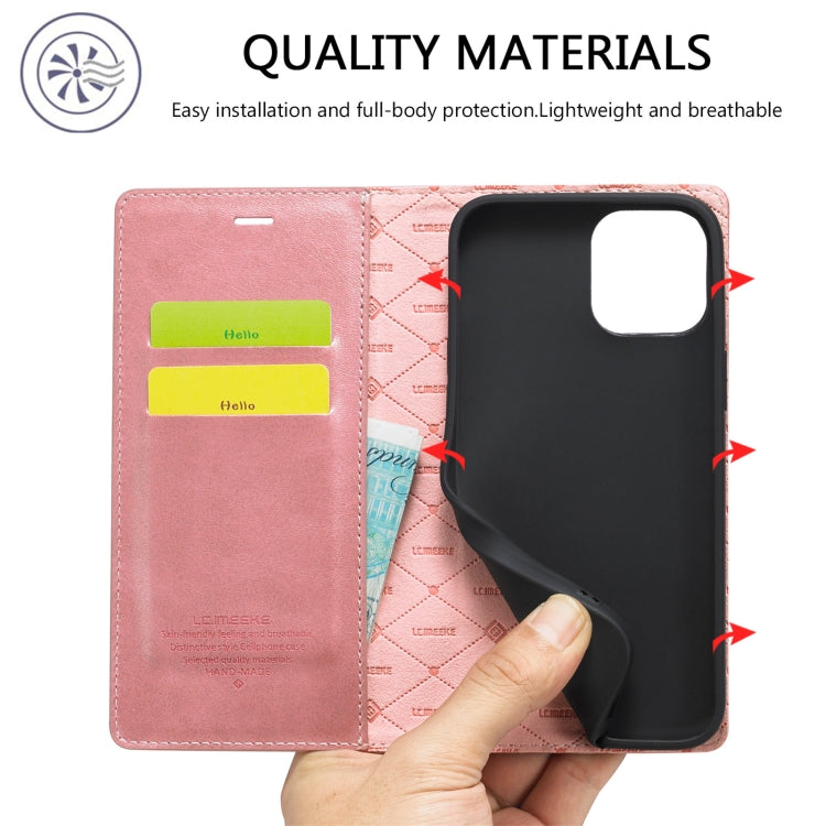 For iPhone 13 LC.IMEEKE Strong Magnetic PU + Matte TPU Horizontal Flip Leather Case with Holder & Card Slots & Wallet(Rose Gold)