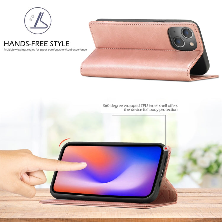 For iPhone 13 LC.IMEEKE Strong Magnetic PU + Matte TPU Horizontal Flip Leather Case with Holder & Card Slots & Wallet(Rose Gold)
