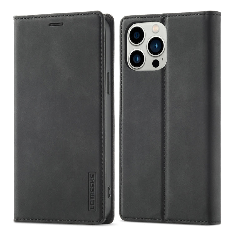 For iPhone 13 Pro LC.IMEEKE Strong Magnetic PU + Matte TPU Horizontal Flip Leather Case with Holder & Card Slots & Wallet(Black)