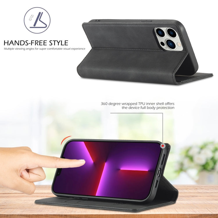 For iPhone 13 Pro LC.IMEEKE Strong Magnetic PU + Matte TPU Horizontal Flip Leather Case with Holder & Card Slots & Wallet(Black)