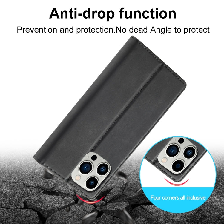 For iPhone 13 Pro LC.IMEEKE Strong Magnetic PU + Matte TPU Horizontal Flip Leather Case with Holder & Card Slots & Wallet(Black)