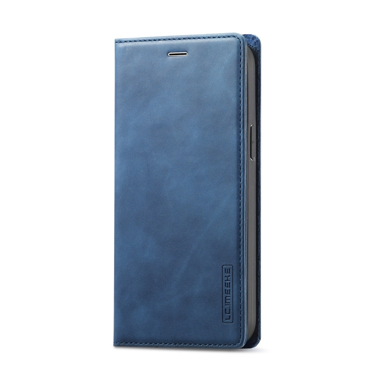 For iPhone 13 Pro LC.IMEEKE Strong Magnetic PU + Matte TPU Horizontal Flip Leather Case with Holder & Card Slots & Wallet(Blue)
