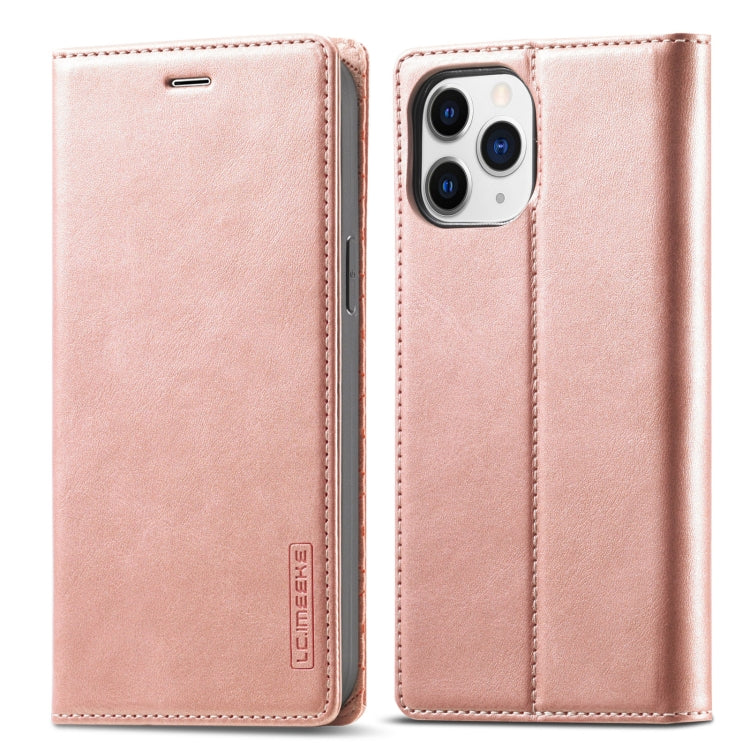 For iPhone 13 Pro LC.IMEEKE Strong Magnetic PU + Matte TPU Horizontal Flip Leather Case with Holder & Card Slots & Wallet (Rose Gold)