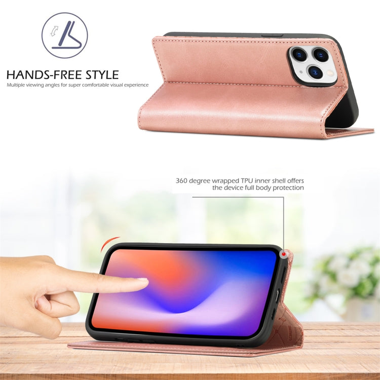 For iPhone 13 Pro LC.IMEEKE Strong Magnetic PU + Matte TPU Horizontal Flip Leather Case with Holder & Card Slots & Wallet (Rose Gold)