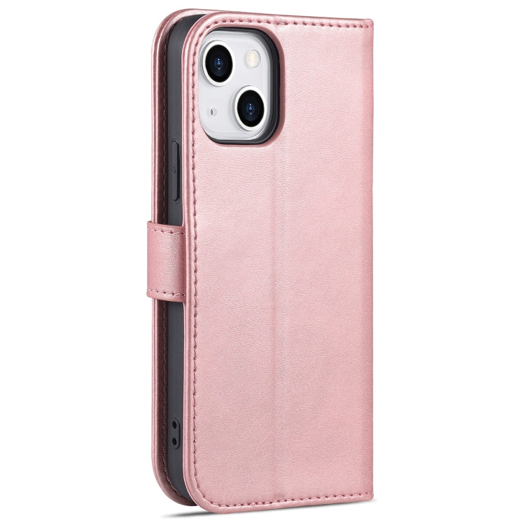For iPhone 13 AZNS Skin Feel Calf Texture Horizontal Flip Leather Case with Card Slots & Holder & Wallet(Rose Gold)