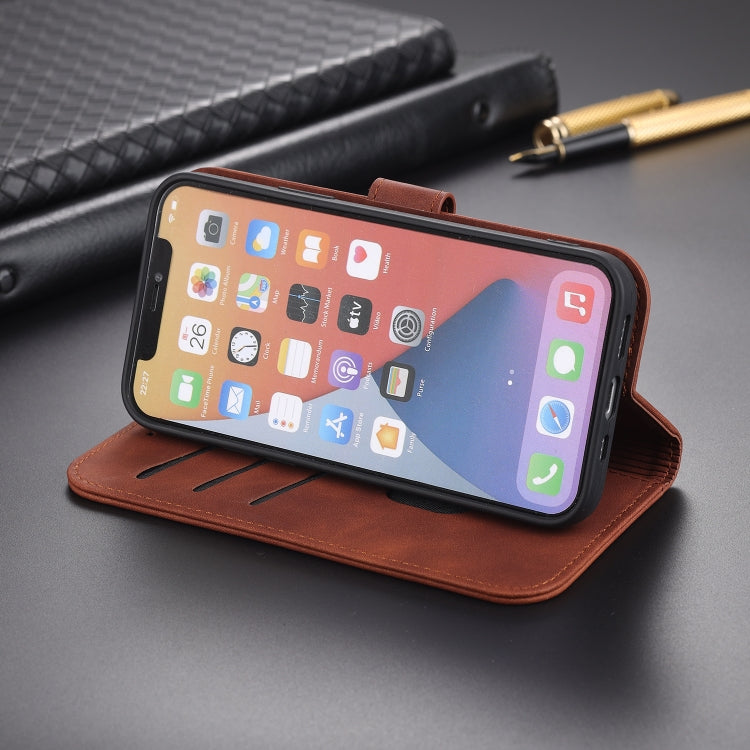 For iPhone 13 mini AZNS Skin Feel Calf Texture Horizontal Flip Leather Case with Card Slots & Holder & Wallet (Rose Gold)