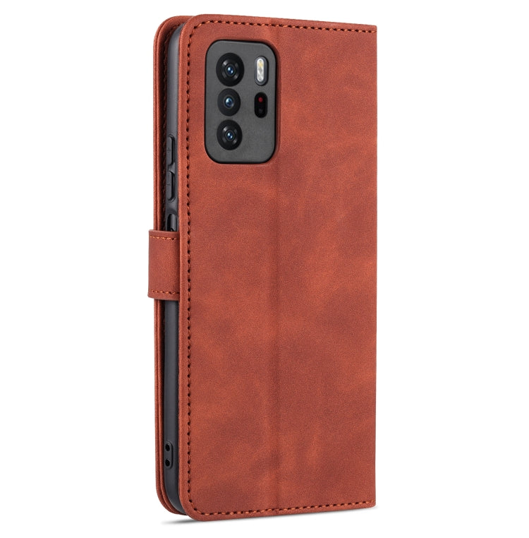 For Xiaomi Redmi Note 10 Pro 5G AZNS Skin Feel Calf Texture Horizontal Flip Leather Case with Card Slots & Holder & Wallet(Brown)