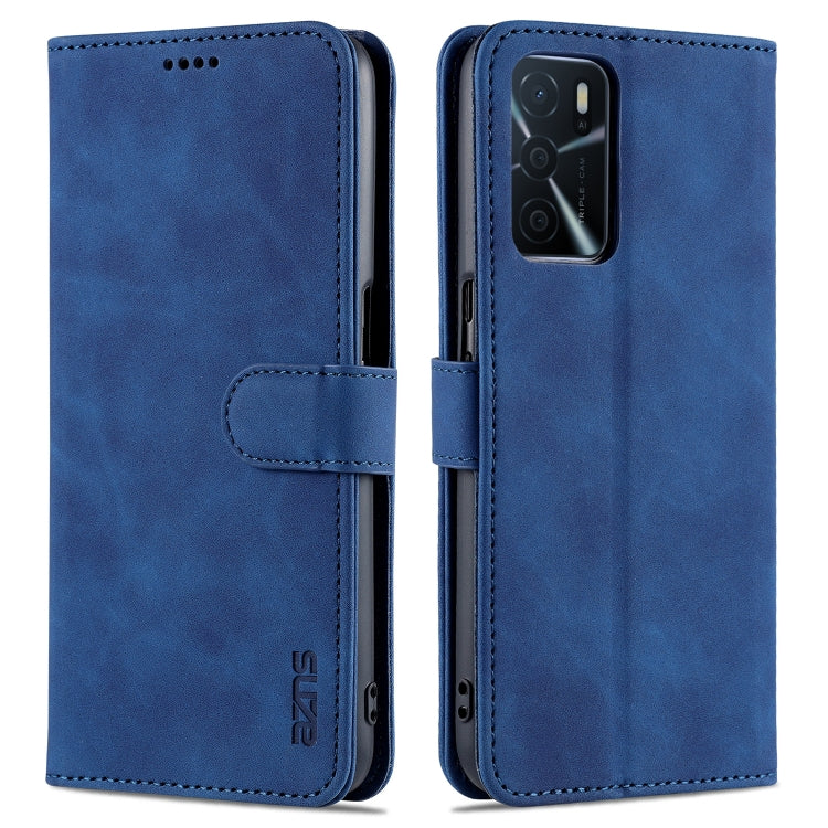 For OPPO A16 AZNS Skin Feel Calf Texture Horizontal Flip Leather Case with Card Slots & Holder & Wallet(Blue)