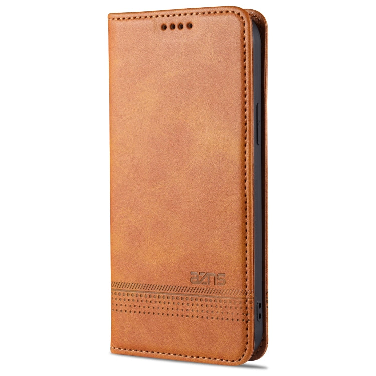 For iPhone 13 AZNS Magnetic Calf Texture Horizontal Flip Leather Case with Card Slots & Holder & Wallet(Light Brown)