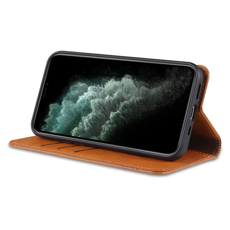 For iPhone 13 AZNS Magnetic Calf Texture Horizontal Flip Leather Case with Card Slots & Holder & Wallet(Light Brown)