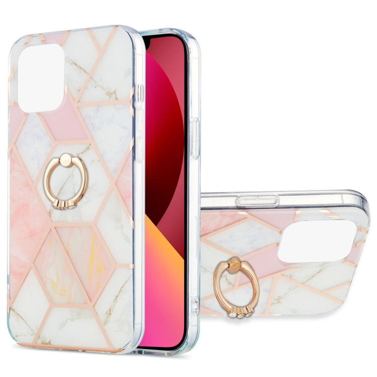 Electroplating Splicing Marble Pattern Dual-side IMD TPU Shockproof Case with Ring Holder, For iPhone 13 mini, For iPhone 13, For iPhone 13 Pro, For iPhone 13 Pro Max