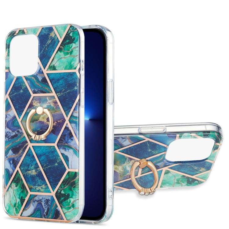 Electroplating Splicing Marble Pattern Dual-side IMD TPU Shockproof Case with Ring Holder, For iPhone 13 mini, For iPhone 13, For iPhone 13 Pro, For iPhone 13 Pro Max