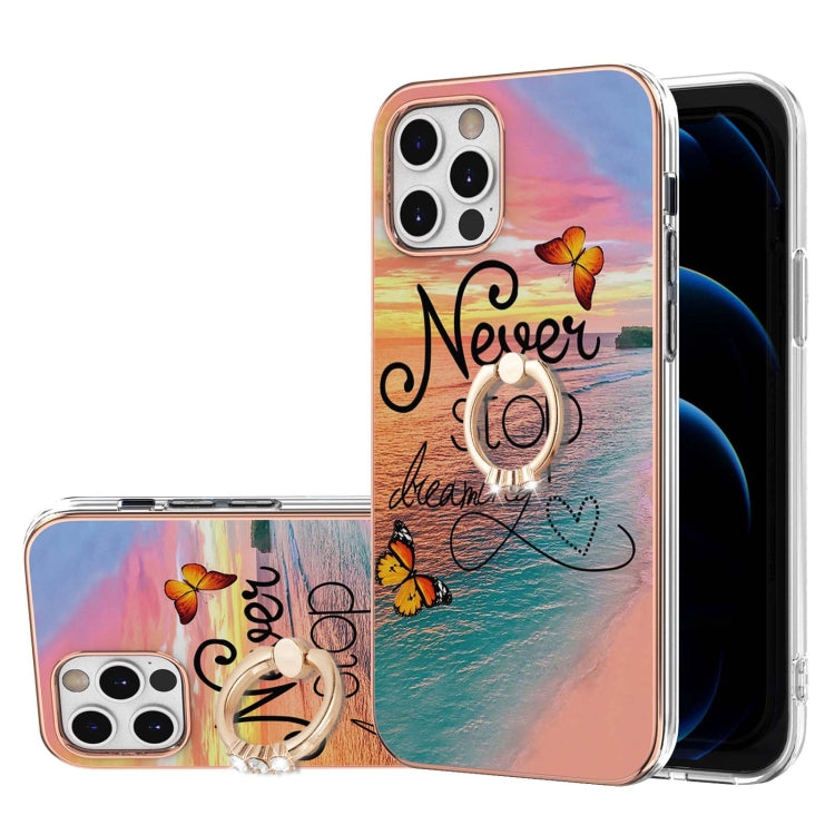 Electroplating Pattern IMD TPU Shockproof Case with Rhinestone Ring Holder, For iPhone 12 mini, For iPhone 12, For iPhone 12 Pro Max, For iPhone 11