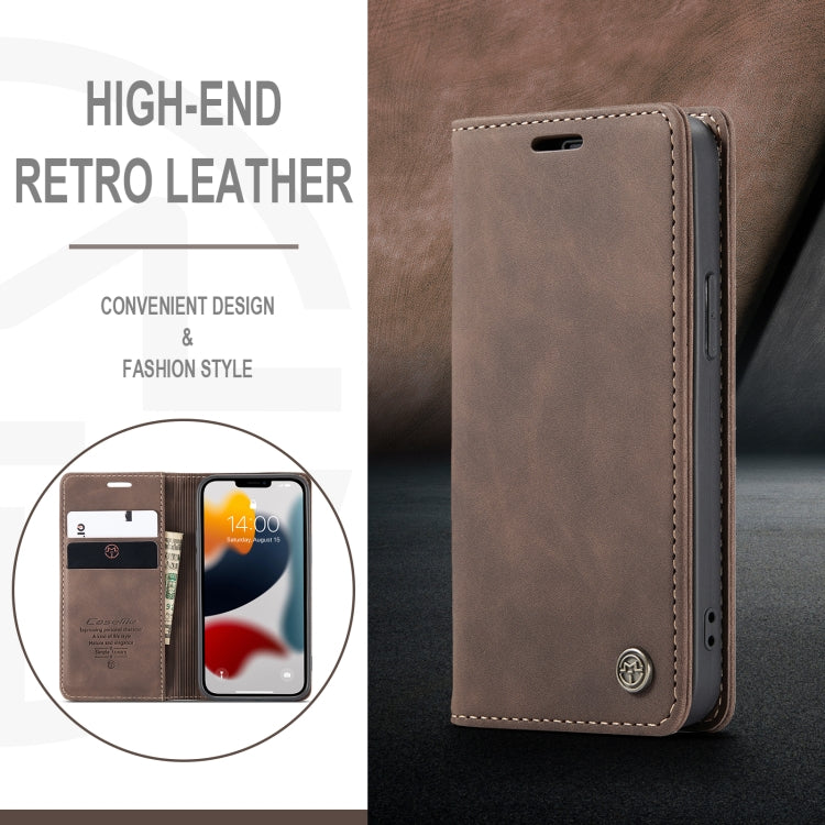 For iPhone 13 CaseMe-013 Multifunctional Retro Frosted Horizontal Flip Leather Case with Card Slot & Holder & Wallet(Coffee)