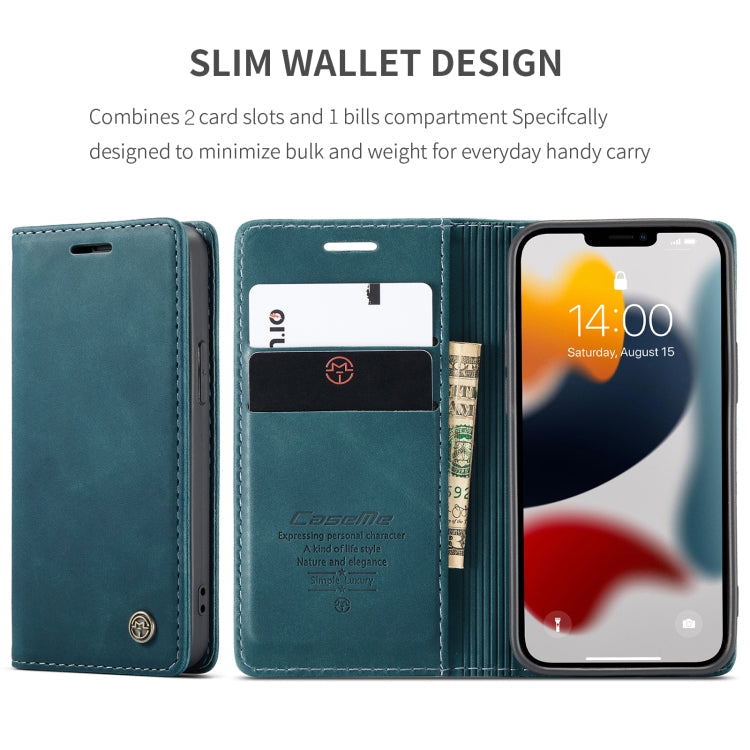 For iPhone 13 CaseMe-013 Multifunctional Retro Frosted Horizontal Flip Leather Case with Card Slot & Holder & Wallet(Blue)